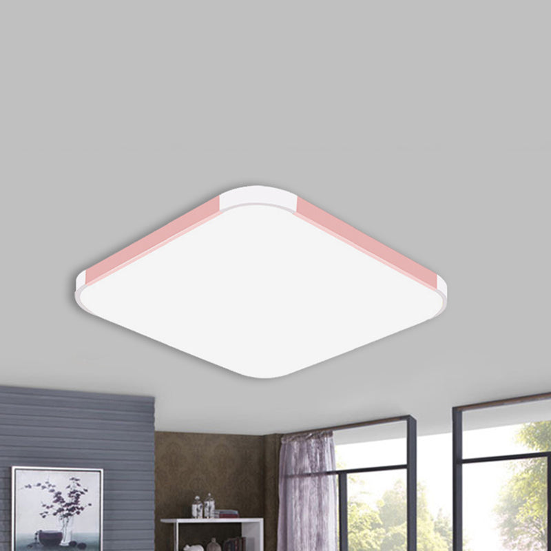 Geometric Flush Mount Lamp Macaron Acrylic Pink/Yellow/Blue LED Flush Mount Lamp, 12"/15"/17" Wide in White/Warm Pink Clearhalo 'Ceiling Lights' 'Close To Ceiling Lights' 'Close to ceiling' 'Flush mount' Lighting' 241534