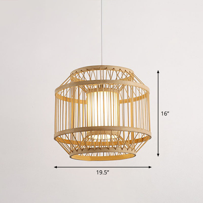 3-Shade Hanging Pendant Light Modern Bamboo Single Restaurant Ceiling Lamp in Wood Wood 19.5" Prismatic Clearhalo 'Ceiling Lights' 'Modern Pendants' 'Modern' 'Pendant Lights' 'Pendants' Lighting' 2415345