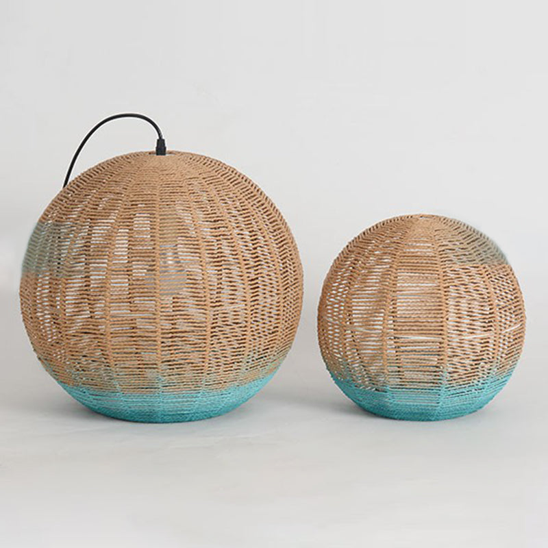 Asian Creative Spherical Pendant Lamp Rattan 1 Bulb Restaurant Ceiling Light in Wood and Blue Clearhalo 'Ceiling Lights' 'Modern Pendants' 'Modern' 'Pendant Lights' 'Pendants' Lighting' 2415374