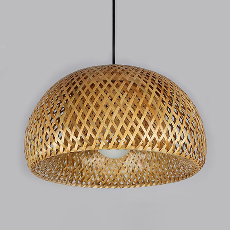 2-Layered Dome Ceiling Hang Lamp Simplicity Bamboo Single-Bulb Tea Room Pendant Light in Wood Wood 18" Clearhalo 'Ceiling Lights' 'Modern Pendants' 'Modern' 'Pendant Lights' 'Pendants' Lighting' 2415379