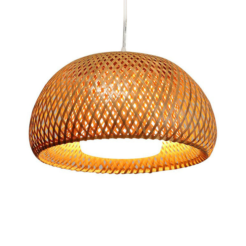 2-Layered Dome Ceiling Hang Lamp Simplicity Bamboo Single-Bulb Tea Room Pendant Light in Wood Clearhalo 'Ceiling Lights' 'Modern Pendants' 'Modern' 'Pendant Lights' 'Pendants' Lighting' 2415383