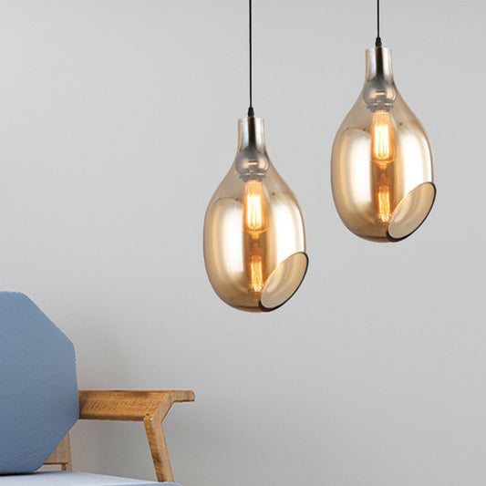 Bottle Pendant Lamp Modernist Blue/Amber Glass 1 Light Nickel Hanging Light Fixture for Bedroom Amber B Clearhalo 'Ceiling Lights' 'Glass shade' 'Glass' 'Modern Pendants' 'Modern' 'Pendant Lights' 'Pendants' Lighting' 241539