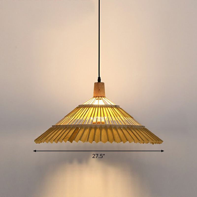 Bamboo Umbrella Pendant Light Chinoiserie 1 Head Suspension Lighting Fixture for Restaurant Wood 27.5" Clearhalo 'Ceiling Lights' 'Modern Pendants' 'Modern' 'Pendant Lights' 'Pendants' Lighting' 2415403