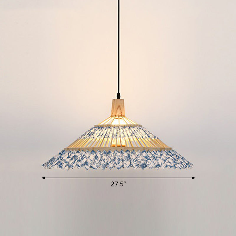 Bamboo Umbrella Pendant Light Chinoiserie 1 Head Suspension Lighting Fixture for Restaurant Light Blue 27.5" Clearhalo 'Ceiling Lights' 'Modern Pendants' 'Modern' 'Pendant Lights' 'Pendants' Lighting' 2415408