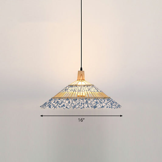 Bamboo Umbrella Pendant Light Chinoiserie 1 Head Suspension Lighting Fixture for Restaurant Light Blue 16" Clearhalo 'Ceiling Lights' 'Modern Pendants' 'Modern' 'Pendant Lights' 'Pendants' Lighting' 2415410