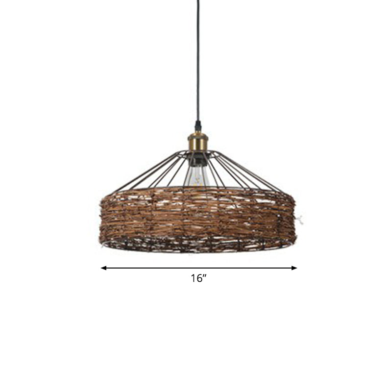 Rattan Barn Shaped Hanging Light Country Style 1 Bulb Brown Pendant for Dining Room Brown 16" Clearhalo 'Ceiling Lights' 'Modern Pendants' 'Modern' 'Pendant Lights' 'Pendants' Lighting' 2415412