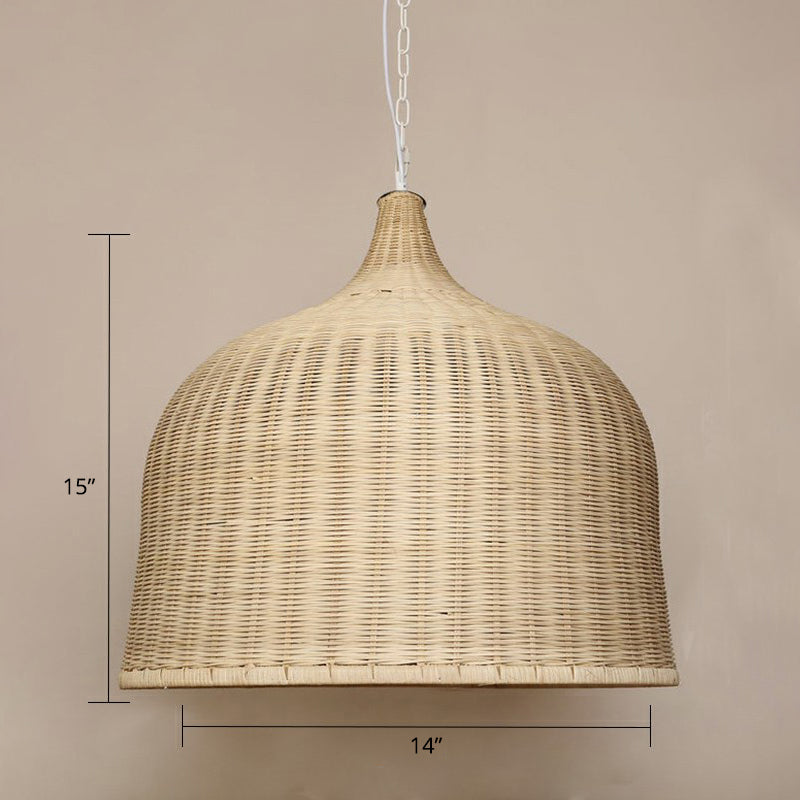 Modern Cloche Shaped Hanging Lamp Bamboo 1-Light Bedroom Ceiling Light Fixture in Wood Wood 14" Clearhalo 'Ceiling Lights' 'Modern Pendants' 'Modern' 'Pendant Lights' 'Pendants' Lighting' 2415428