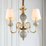 3 Heads Chandelier Traditional Tapered Shade Fabric Ceiling Light in Gold for Dining Room Clearhalo 'Ceiling Lights' 'Chandeliers' 'Modern Chandeliers' 'Modern' Lighting' 2415472