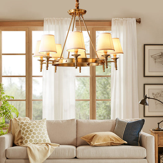 Minimalist Conic Ceiling Chandelier Fabric Bedroom Suspended Lighting Fixture in Gold Clearhalo 'Ceiling Lights' 'Chandeliers' 'Modern Chandeliers' 'Modern' Lighting' 2415484