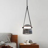 Dome Smoke Grey Glass Pendulum Light Nordic Single-Bulb Pendant Lighting with Adjustable Leather Strap Clearhalo 'Art Deco Pendants' 'Cast Iron' 'Ceiling Lights' 'Ceramic' 'Crystal' 'Industrial Pendants' 'Industrial' 'Metal' 'Middle Century Pendants' 'Pendant Lights' 'Pendants' 'Tiffany' Lighting' 2415613