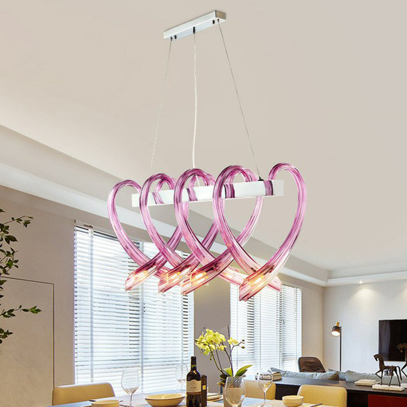 Crystal Glass Loving Heart Shaped Island Light Artistry LED Hanging Light Fixture for Restaurant Purple Clearhalo 'Ceiling Lights' 'Island Lights' Lighting' 2415631