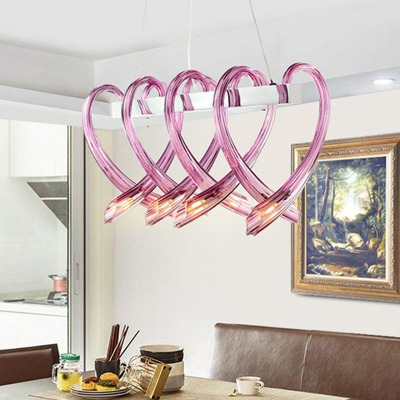 Crystal Glass Loving Heart Shaped Island Light Artistry LED Hanging Light Fixture for Restaurant Clearhalo 'Ceiling Lights' 'Island Lights' Lighting' 2415632