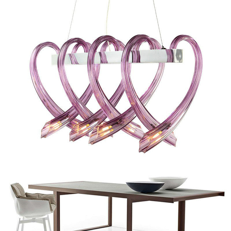 Crystal Glass Loving Heart Shaped Island Light Artistry LED Hanging Light Fixture for Restaurant Clearhalo 'Ceiling Lights' 'Island Lights' Lighting' 2415633