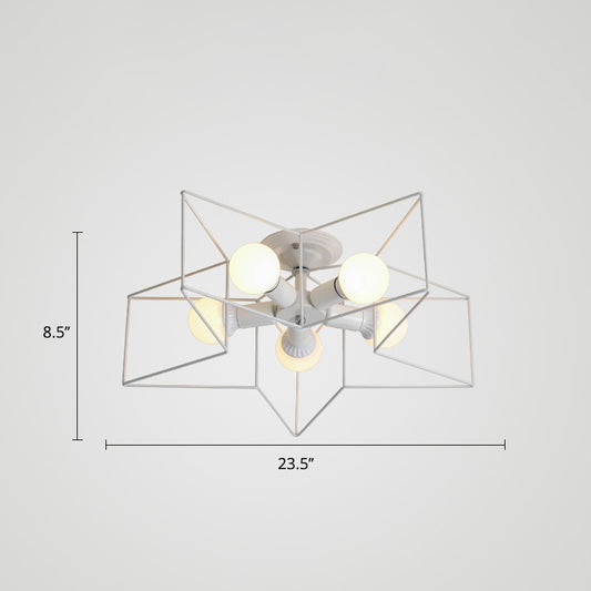 Star Shaped Bedroom Semi Flush Mount Lamp Vintage Metal 5 Bulbs Ceiling Light Fixture 5 White Clearhalo 'Ceiling Lights' 'Close To Ceiling Lights' 'Close to ceiling' 'Semi-flushmount' Lighting' 2415685