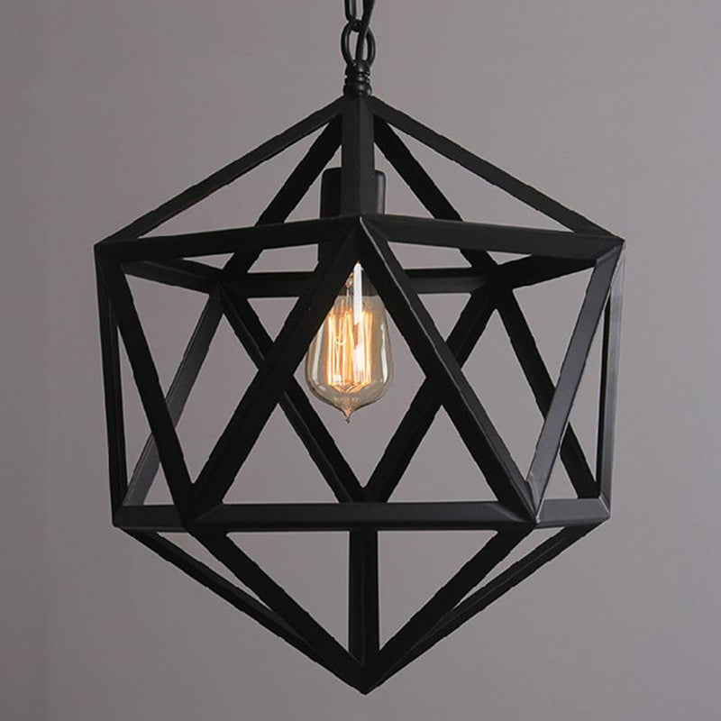 Industrial Style Geometric Hanging Lamp 1-Bulb Metal Ceiling Pendant Light in Black Clearhalo 'Art Deco Pendants' 'Black' 'Cast Iron' 'Ceiling Lights' 'Ceramic' 'Crystal' 'Industrial Pendants' 'Industrial' 'Metal' 'Middle Century Pendants' 'Pendant Lights' 'Pendants' 'Rustic Pendants' 'Tiffany' Lighting' 2415724