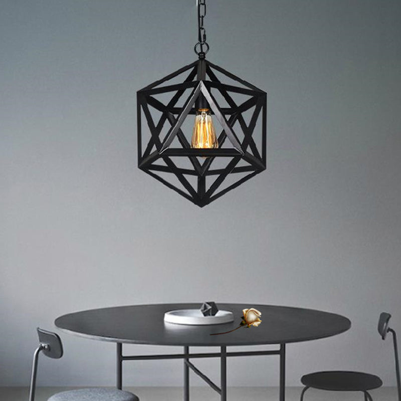 Industrial Style Geometric Hanging Lamp 1-Bulb Metal Ceiling Pendant Light in Black Clearhalo 'Art Deco Pendants' 'Black' 'Cast Iron' 'Ceiling Lights' 'Ceramic' 'Crystal' 'Industrial Pendants' 'Industrial' 'Metal' 'Middle Century Pendants' 'Pendant Lights' 'Pendants' 'Rustic Pendants' 'Tiffany' Lighting' 2415727