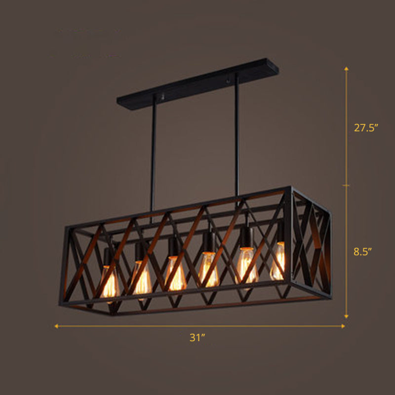 Black Cuboid Island Light Fixture Warehouse Metal Dining Room Suspension Pendant Light Clearhalo 'Ceiling Lights' 'Island Lights' Lighting' 2415750