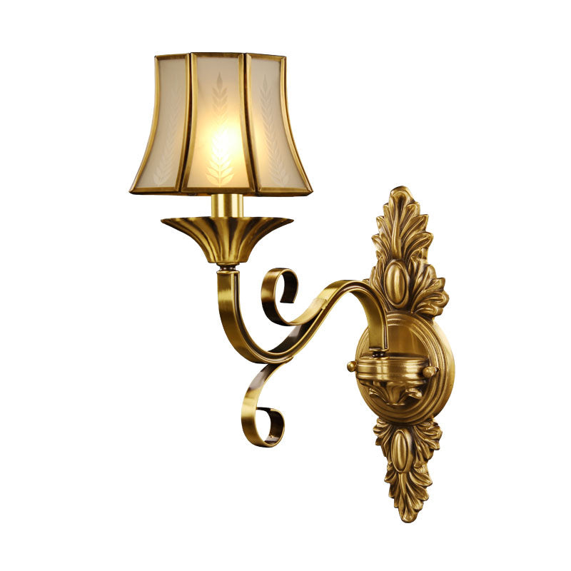 1-Light Flared Wall Lamp Fixture Traditional Brass Frosted Glass Wall Mounted Light for Bedroom Clearhalo 'Wall Lamps & Sconces' 'Wall Lights' Lighting' 2415759