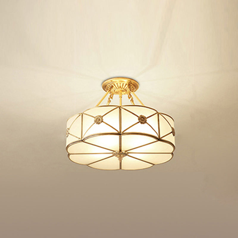 Flower Dining Room Ceiling Light Vintage Frosted White Glass Gold Chandelier Pendant Gold 18" Clearhalo 'Ceiling Lights' 'Chandeliers' Lighting' 2415777