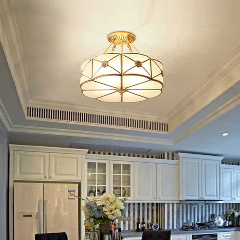 Flower Dining Room Ceiling Light Vintage Frosted White Glass Gold Chandelier Pendant Clearhalo 'Ceiling Lights' 'Chandeliers' Lighting' 2415778