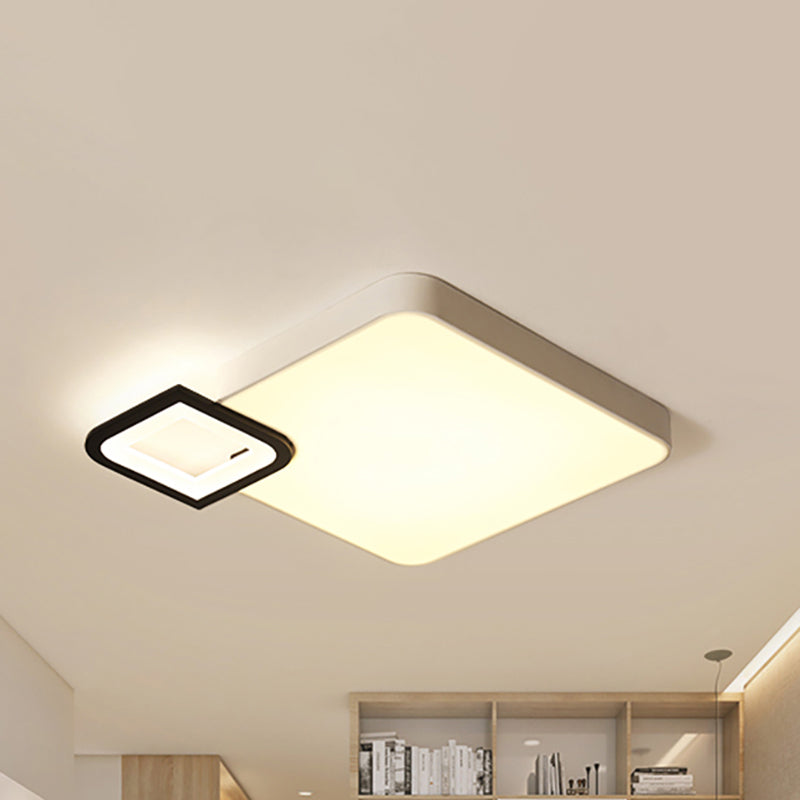 Square Flush Mount Lamp Modern Metal White/White and Black LED Ceiling Light Fixture for Living Room in Warm/White, 18"/21.5" Wide Black-White Warm Clearhalo 'Ceiling Lights' 'Close To Ceiling Lights' 'Close to ceiling' 'Flush mount' Lighting' 241580