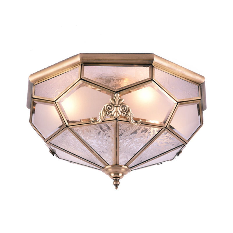 Frosted Glass Brass Ceiling Lamp Bowl Shaped Classic Flush Mount Light for Bedroom Clearhalo 'Ceiling Lights' 'Close To Ceiling Lights' 'Close to ceiling' 'Flush mount' Lighting' 2415801