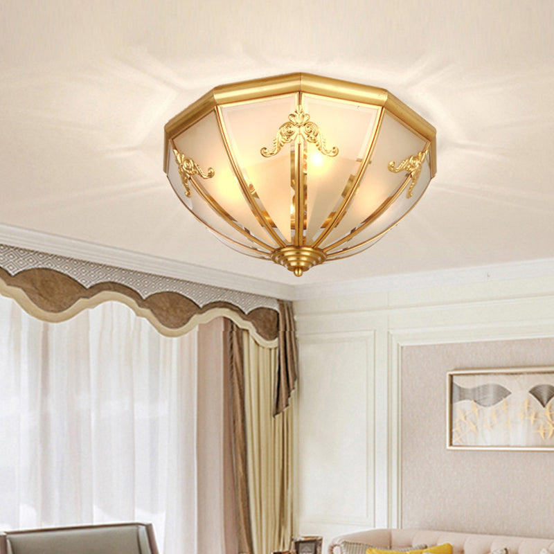 Frosted Glass Brass Ceiling Lamp Bowl Shaped Classic Flush Mount Light for Bedroom Clearhalo 'Ceiling Lights' 'Close To Ceiling Lights' 'Close to ceiling' 'Flush mount' Lighting' 2415802