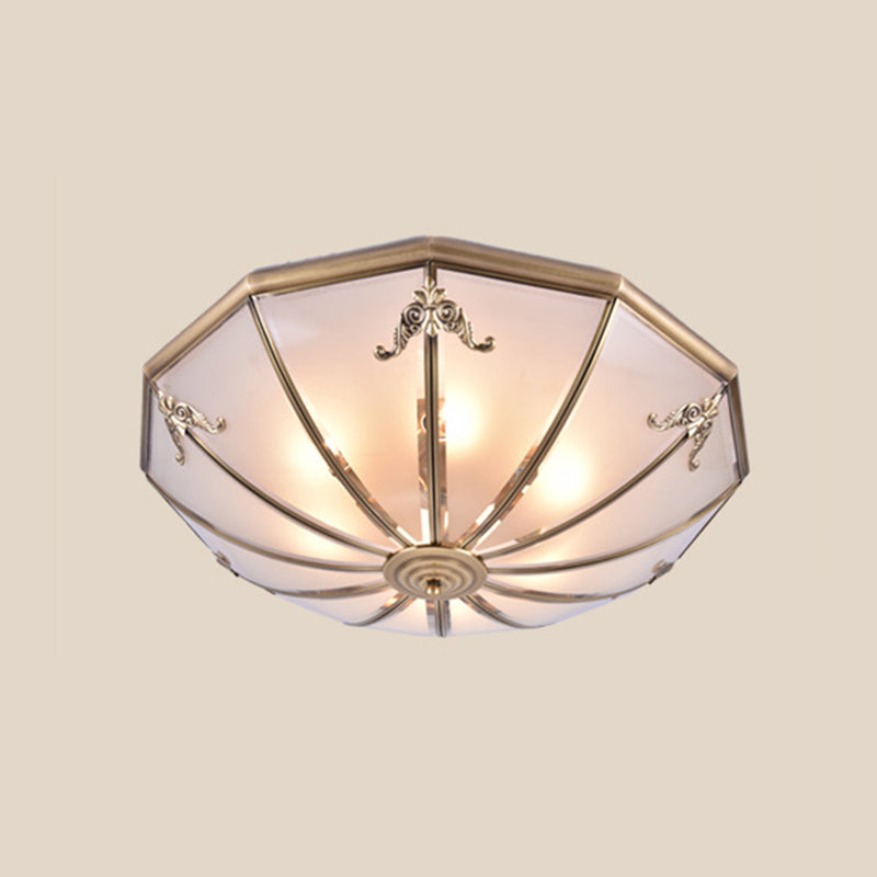 Frosted Glass Brass Ceiling Lamp Bowl Shaped Classic Flush Mount Light for Bedroom Brass 23.5" Clearhalo 'Ceiling Lights' 'Close To Ceiling Lights' 'Close to ceiling' 'Flush mount' Lighting' 2415803