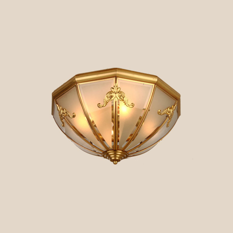 Frosted Glass Brass Ceiling Lamp Bowl Shaped Classic Flush Mount Light for Bedroom Brass 18" Clearhalo 'Ceiling Lights' 'Close To Ceiling Lights' 'Close to ceiling' 'Flush mount' Lighting' 2415804