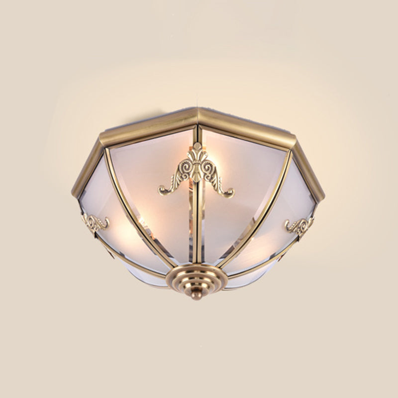 Frosted Glass Brass Ceiling Lamp Bowl Shaped Classic Flush Mount Light for Bedroom Brass 14" Clearhalo 'Ceiling Lights' 'Close To Ceiling Lights' 'Close to ceiling' 'Flush mount' Lighting' 2415805