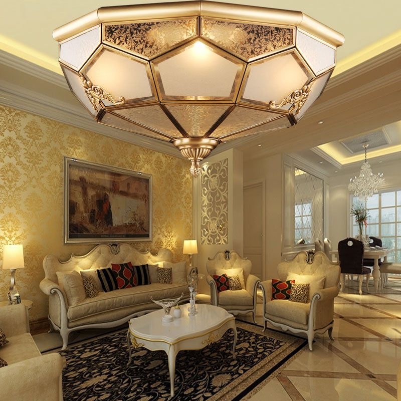 Bowl Flush Mount Ceiling Light Classic Brass Frost Glass Flush Light Fixture for Living Room Clearhalo 'Ceiling Lights' 'Close To Ceiling Lights' 'Close to ceiling' 'Flush mount' Lighting' 2415806