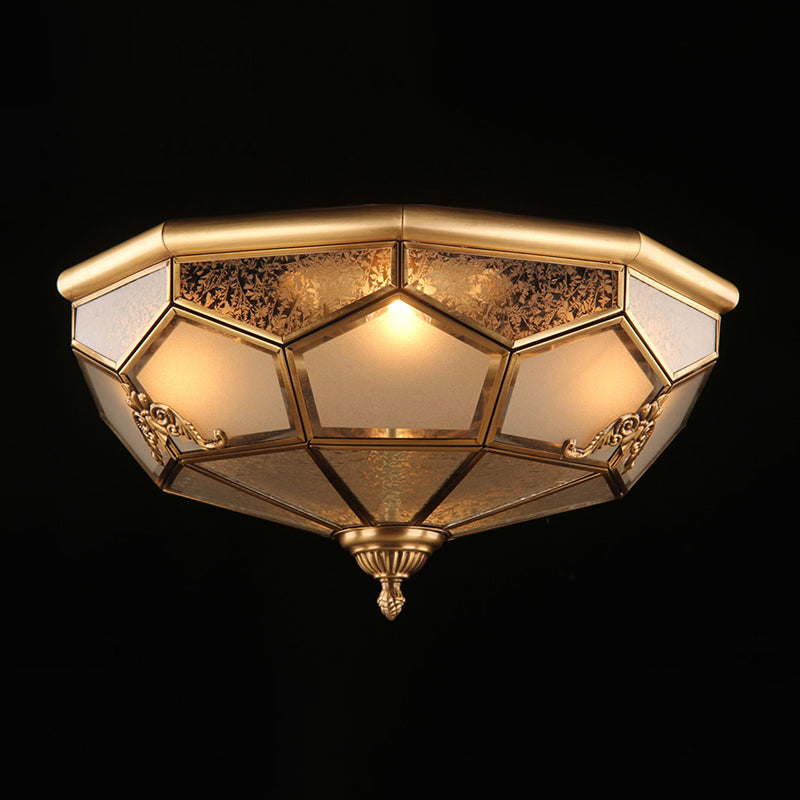 Bowl Flush Mount Ceiling Light Classic Brass Frost Glass Flush Light Fixture for Living Room Brass 18" Clearhalo 'Ceiling Lights' 'Close To Ceiling Lights' 'Close to ceiling' 'Flush mount' Lighting' 2415808