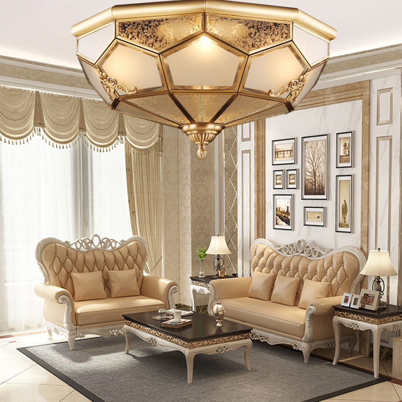 Bowl Flush Mount Ceiling Light Classic Brass Frost Glass Flush Light Fixture for Living Room Clearhalo 'Ceiling Lights' 'Close To Ceiling Lights' 'Close to ceiling' 'Flush mount' Lighting' 2415809