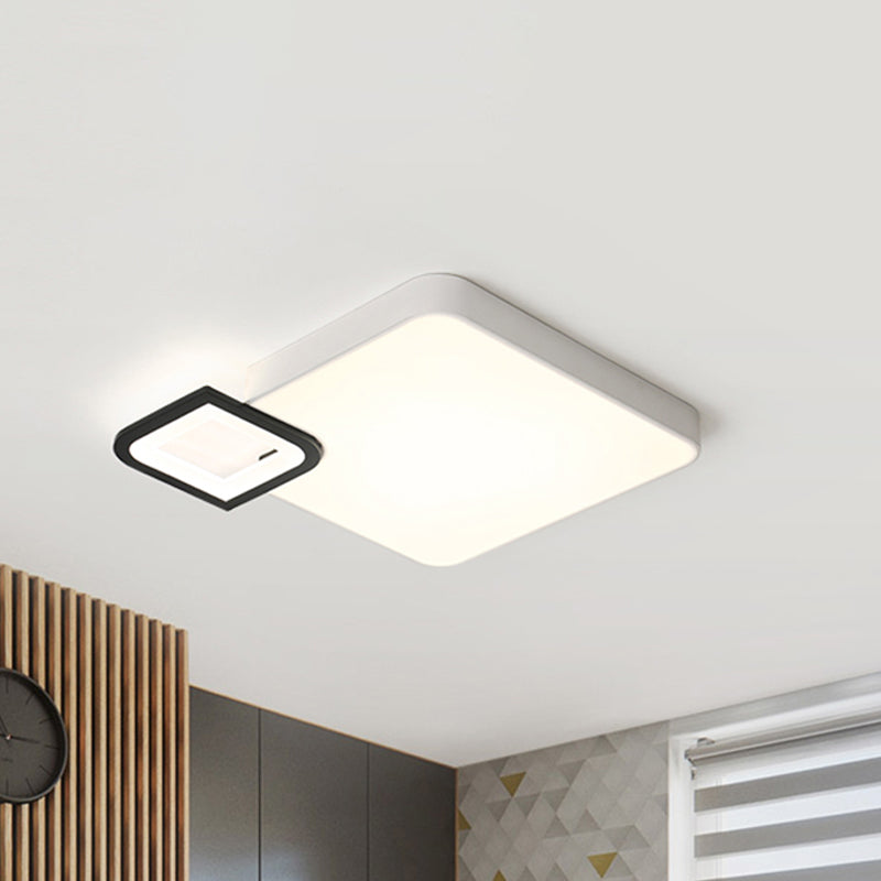 Square Flush Mount Lamp Modern Metal White/White and Black LED Ceiling Light Fixture for Living Room in Warm/White, 18"/21.5" Wide Black-White White Clearhalo 'Ceiling Lights' 'Close To Ceiling Lights' 'Close to ceiling' 'Flush mount' Lighting' 241581