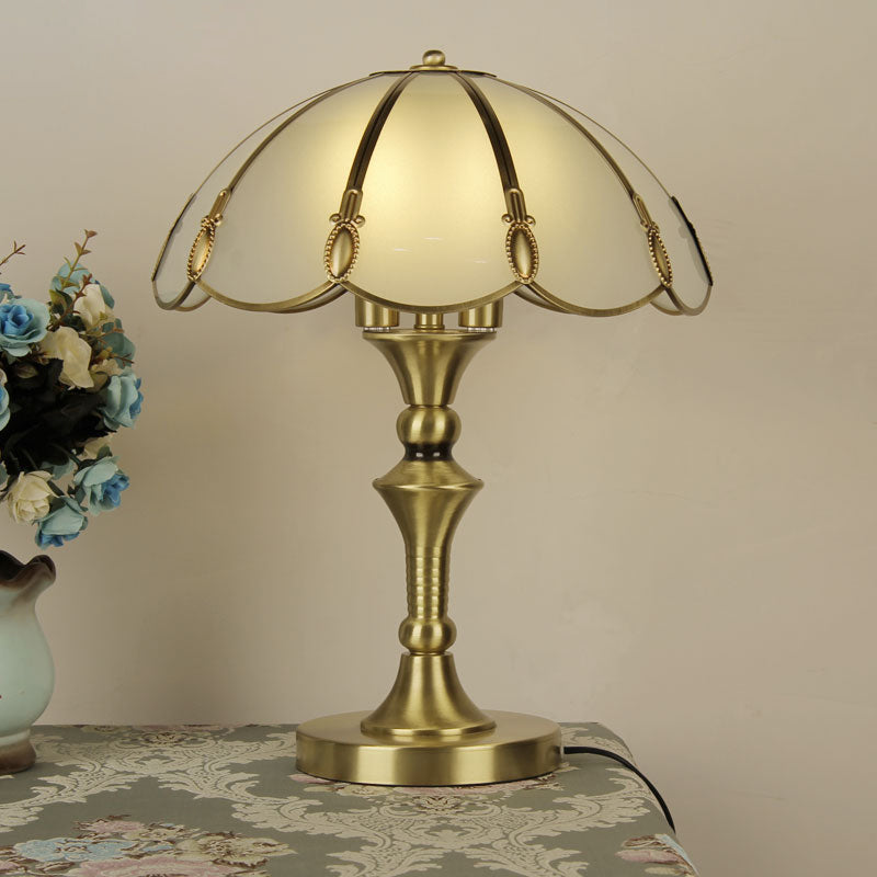 Brass Flower Nightstand Lamp Minimalist Opal Frosted Glass Single Bedroom Table Light Brass Clearhalo 'Lamps' 'Table Lamps' Lighting' 2415846