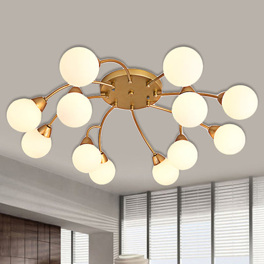 Grape Shape Semi Flush Lamp Modernist Amber/Smoky/Cream Glass 6/12 Lights Gold Led Semi Flush Mount Light Fixture Clearhalo 'Ceiling Lights' 'Chandeliers' 'Close To Ceiling Lights' 'Close to ceiling' 'Glass shade' 'Glass' 'Semi-flushmount' Lighting' 241584