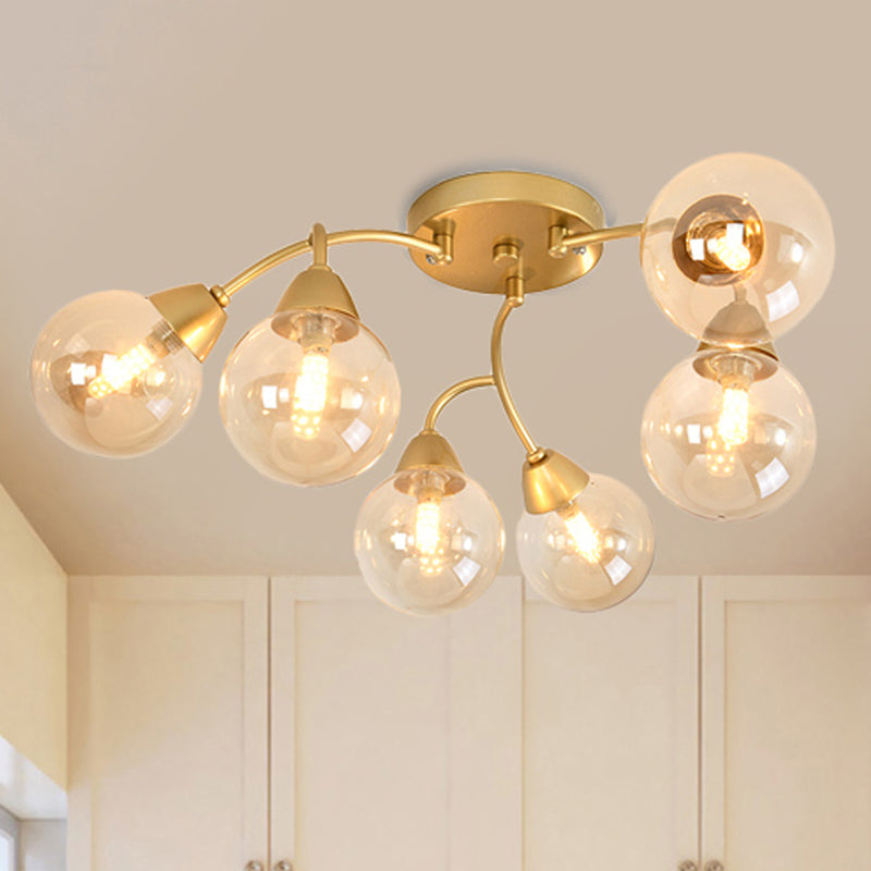 Grape Shape Semi Flush Lamp Modernist Amber/Smoky/Cream Glass 6/12 Lights Gold Led Semi Flush Mount Light Fixture Clearhalo 'Ceiling Lights' 'Chandeliers' 'Close To Ceiling Lights' 'Close to ceiling' 'Glass shade' 'Glass' 'Semi-flushmount' Lighting' 241585