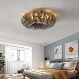 Donut Shaped Girls Room Flush Ceiling Light Feather Modernist Flush Mount Lighting Fixture Grey Clearhalo 'Ceiling Lights' 'Close To Ceiling Lights' 'Close to ceiling' 'Flush mount' Lighting' 2415898