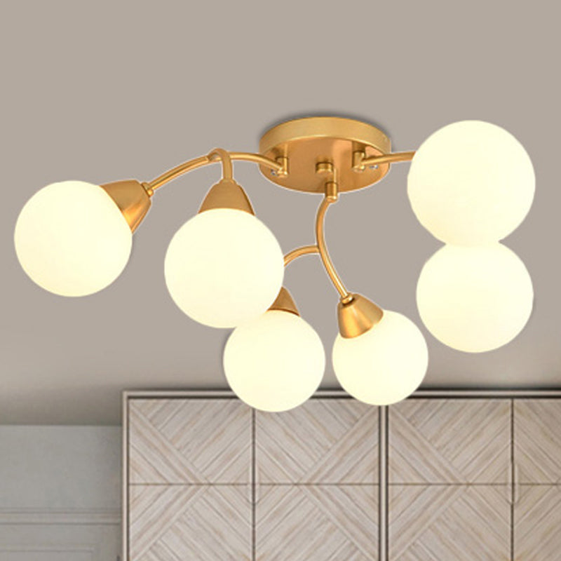 Grape Shape Semi Flush Lamp Modernist Amber/Smoky/Cream Glass 6/12 Lights Gold Led Semi Flush Mount Light Fixture Clearhalo 'Ceiling Lights' 'Chandeliers' 'Close To Ceiling Lights' 'Close to ceiling' 'Glass shade' 'Glass' 'Semi-flushmount' Lighting' 241590