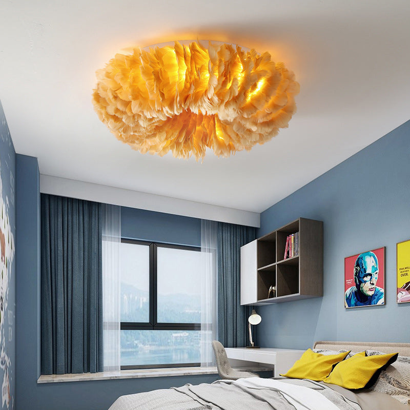 Donut Shaped Girls Room Flush Ceiling Light Feather Modernist Flush Mount Lighting Fixture Yellow Clearhalo 'Ceiling Lights' 'Close To Ceiling Lights' 'Close to ceiling' 'Flush mount' Lighting' 2415900