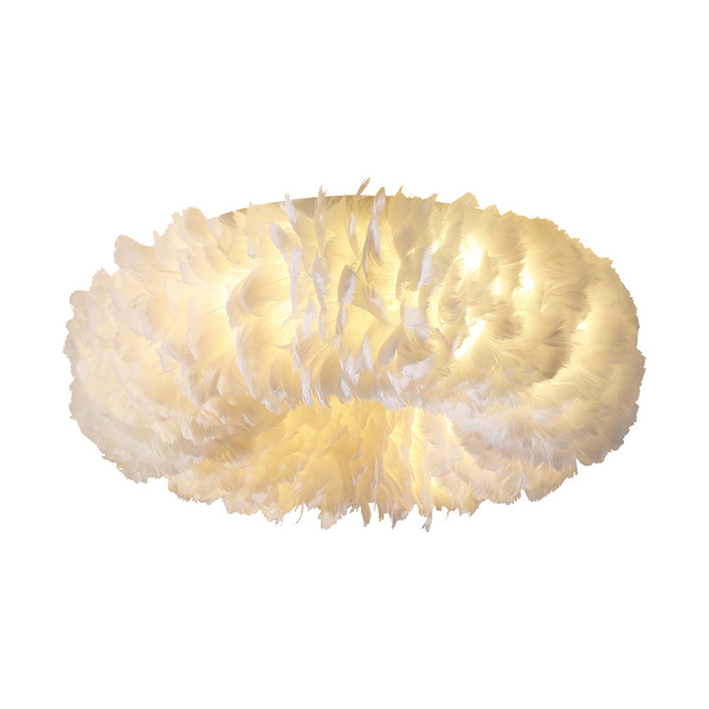 Donut Shaped Girls Room Flush Ceiling Light Feather Modernist Flush Mount Lighting Fixture Clearhalo 'Ceiling Lights' 'Close To Ceiling Lights' 'Close to ceiling' 'Flush mount' Lighting' 2415902