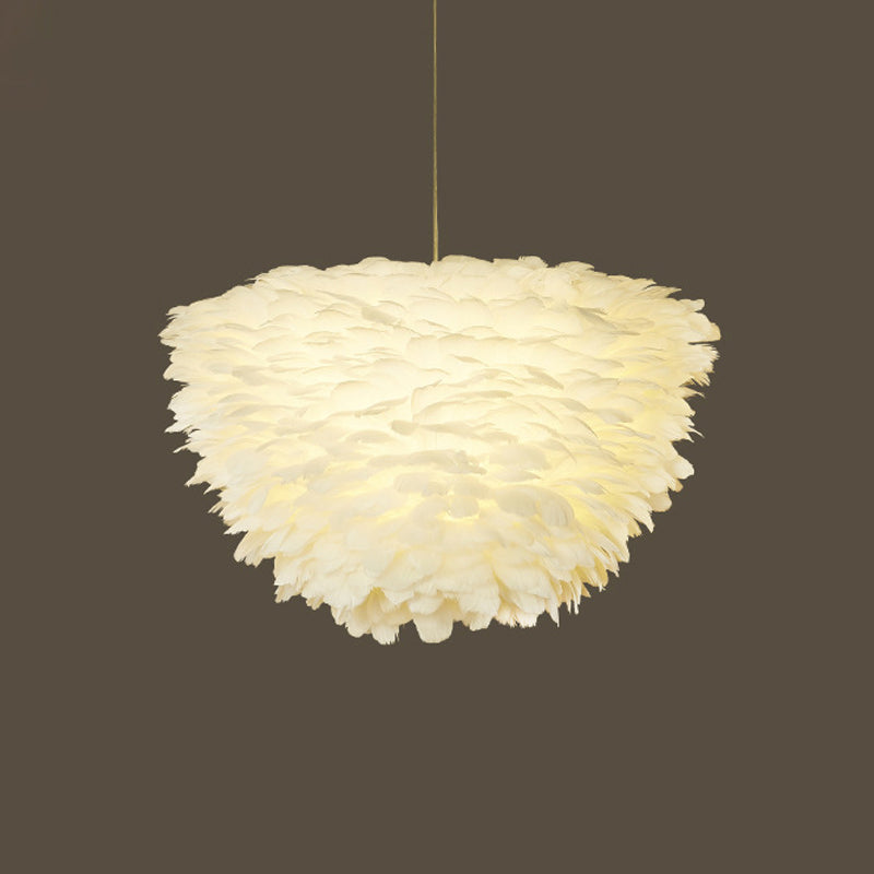 White Floral Pendant Chandelier Simple Style Feather Suspension Lighting for Dining Room Clearhalo 'Ceiling Lights' 'Chandeliers' 'Modern Chandeliers' 'Modern' Lighting' 2415905