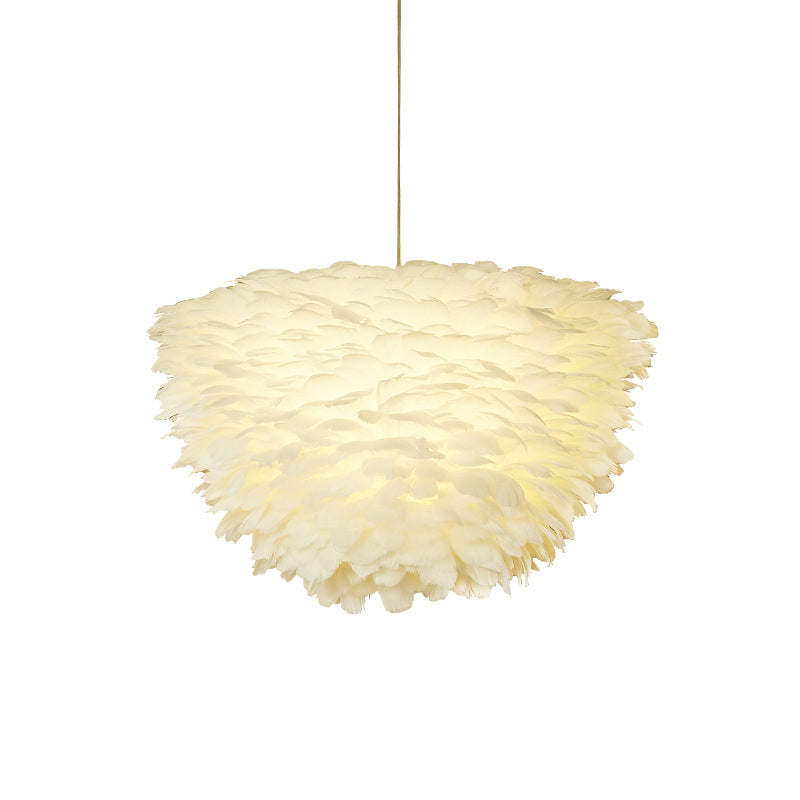 White Floral Pendant Chandelier Simple Style Feather Suspension Lighting for Dining Room Clearhalo 'Ceiling Lights' 'Chandeliers' 'Modern Chandeliers' 'Modern' Lighting' 2415907