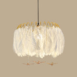 Round Feather Hanging Lamp Postmodern White Chandelier Light Fixture for Living Room White 19.5" with Crystal Clearhalo 'Ceiling Lights' 'Chandeliers' 'Modern Chandeliers' 'Modern' Lighting' 2415910