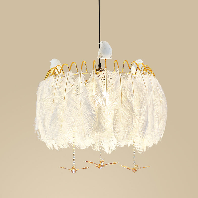 Round Feather Hanging Lamp Postmodern White Chandelier Light Fixture for Living Room Clearhalo 'Ceiling Lights' 'Chandeliers' 'Modern Chandeliers' 'Modern' Lighting' 2415911