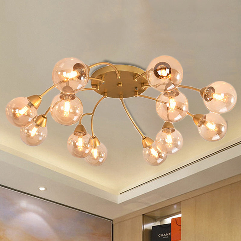 Grape Shape Semi Flush Lamp Modernist Amber/Smoky/Cream Glass 6/12 Lights Gold Led Semi Flush Mount Light Fixture Clearhalo 'Ceiling Lights' 'Chandeliers' 'Close To Ceiling Lights' 'Close to ceiling' 'Glass shade' 'Glass' 'Semi-flushmount' Lighting' 241592