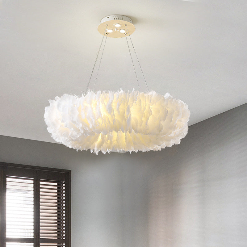 Nordic Loop Shaped Chandelier Pendant Feather Dining Room Suspended Lighting Fixture White Clearhalo 'Ceiling Lights' 'Chandeliers' 'Modern Chandeliers' 'Modern' Lighting' 2415952