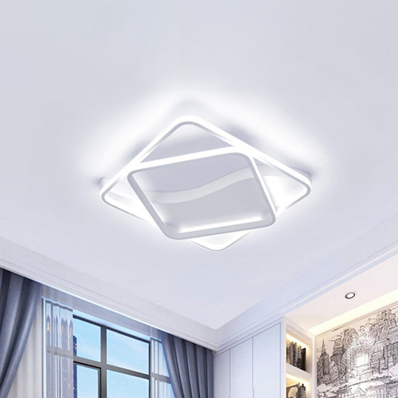 LED Bedroom Flush Mount with Square/Rectangular Acrylic Shade White/Brown Ceiling Lamp in Warm/White Light White 18" White Clearhalo 'Ceiling Lights' 'Close To Ceiling Lights' 'Close to ceiling' 'Flush mount' Lighting' 241636