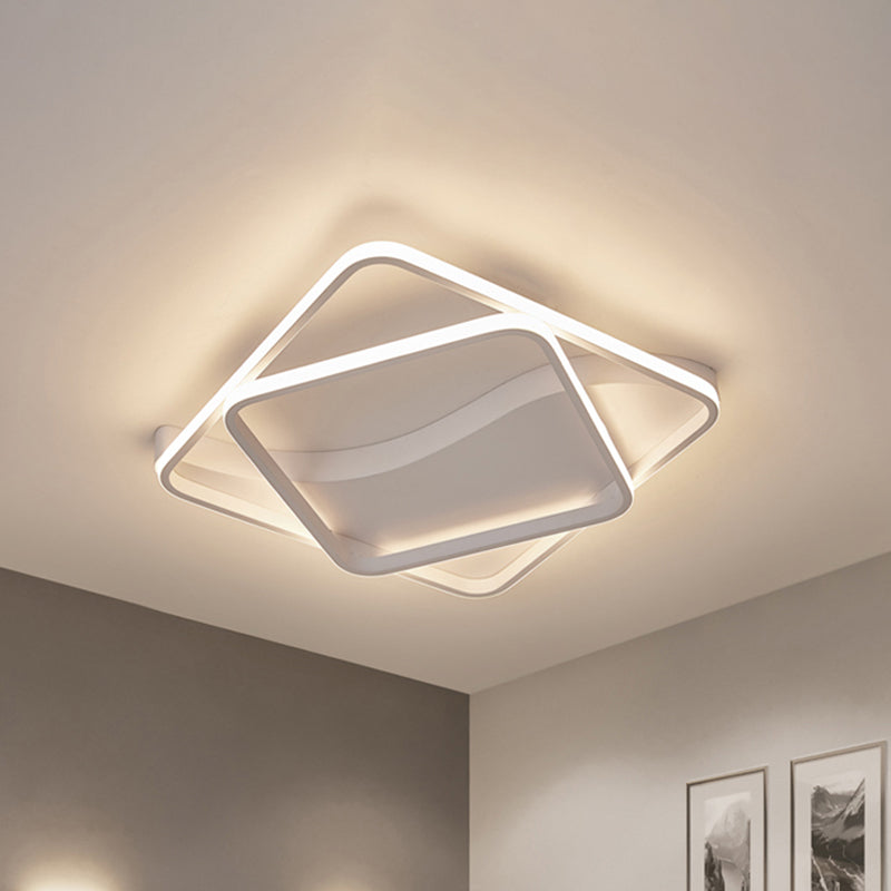 LED Bedroom Flush Mount with Square/Rectangular Acrylic Shade White/Brown Ceiling Lamp in Warm/White Light White 18" Warm Clearhalo 'Ceiling Lights' 'Close To Ceiling Lights' 'Close to ceiling' 'Flush mount' Lighting' 241637