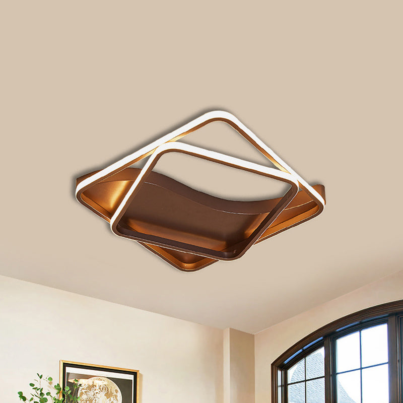 LED Bedroom Flush Mount with Square/Rectangular Acrylic Shade White/Brown Ceiling Lamp in Warm/White Light Brown 18" Clearhalo 'Ceiling Lights' 'Close To Ceiling Lights' 'Close to ceiling' 'Flush mount' Lighting' 241638